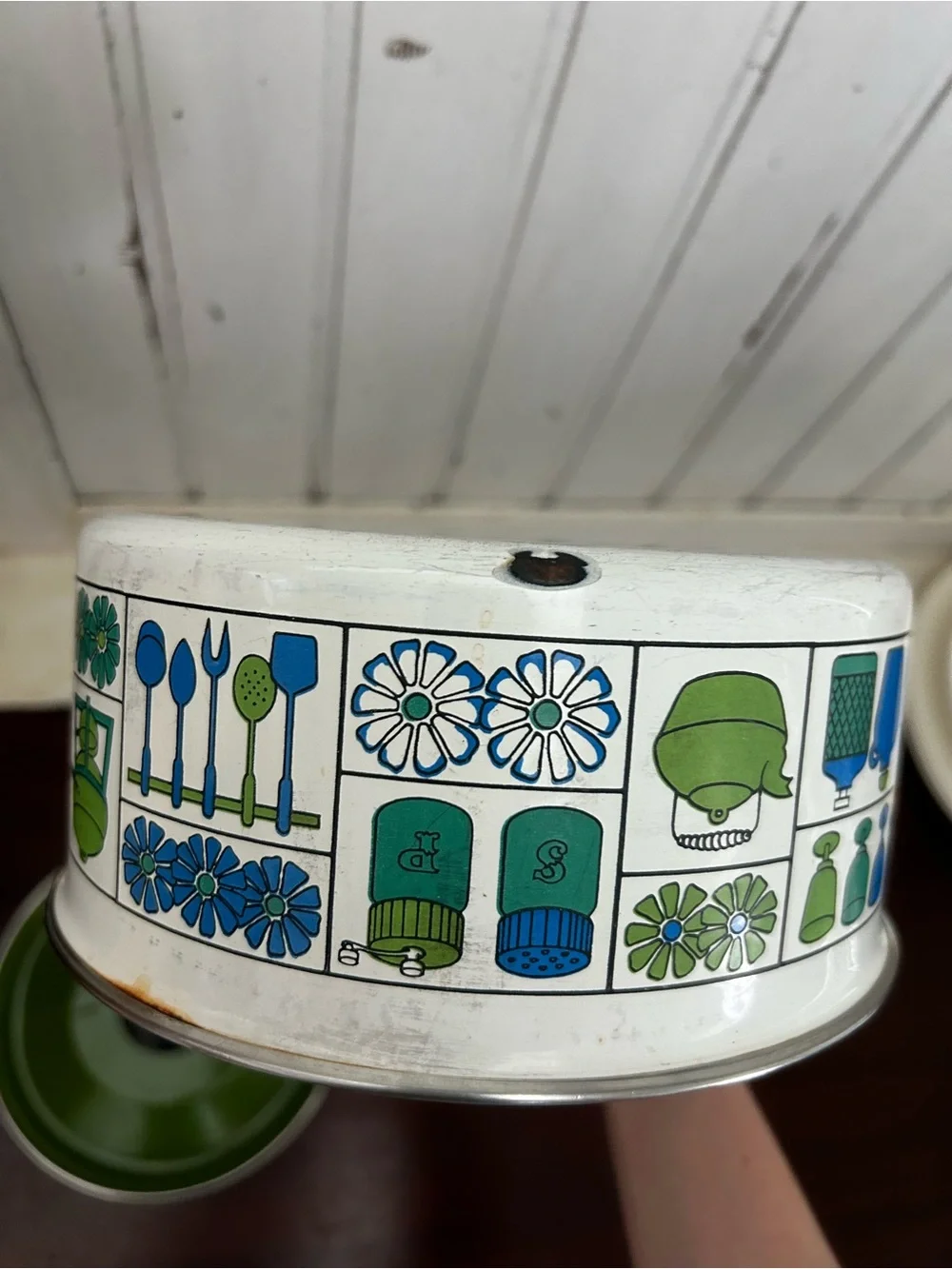 VTG Retro Enamel Danish Kitchen Saucepan Pot GHC 6.75” Green Blue Mid Century